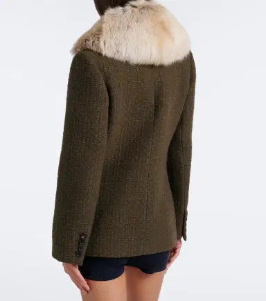 Saint Laurent Shearling-trimmed wool-blend tweed jacket | Thumbnail 7