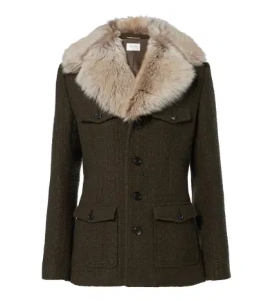 Saint Laurent Shearling-trimmed wool-blend tweed jacket | Thumbnail 1