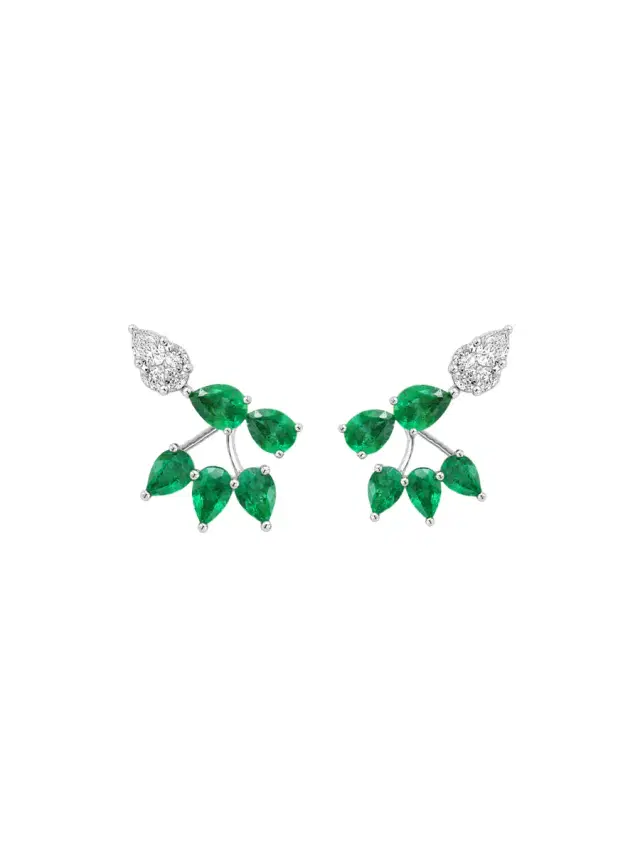 Wish Fine Jewelry 4.60ct Diamond Emerald 18K Gold Leaf Cluster Day & Night Earrings