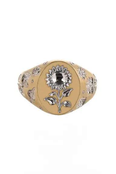 CASTRO SMITH Diamond Mini Sunflower Signet Ring | Thumbnail 1 CASTRO SMITH Diamond Mini Sunflower Signet Ring | Thumbnail 1