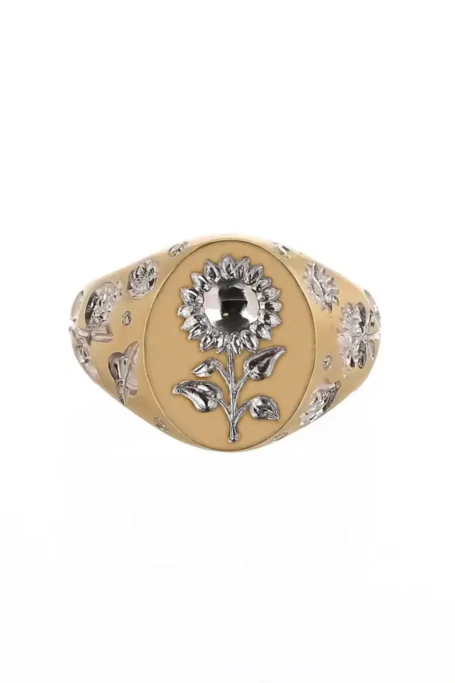 CASTRO SMITH Diamond Mini Sunflower Signet Ring