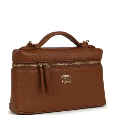 Chanel Chanel "Supple" Top Handle Long Vanity Case with Chain Camel Grained Calfskin Gold Hardware | Thumbnail 2