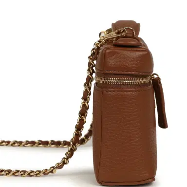 Chanel Chanel "Supple" Top Handle Long Vanity Case with Chain Camel Grained Calfskin Gold Hardware | Thumbnail 3