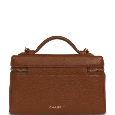 Chanel Chanel "Supple" Top Handle Long Vanity Case with Chain Camel Grained Calfskin Gold Hardware | Thumbnail 4