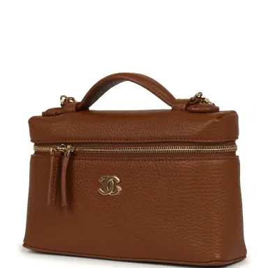 Chanel Chanel "Supple" Top Handle Long Vanity Case with Chain Camel Grained Calfskin Gold Hardware | Thumbnail 5