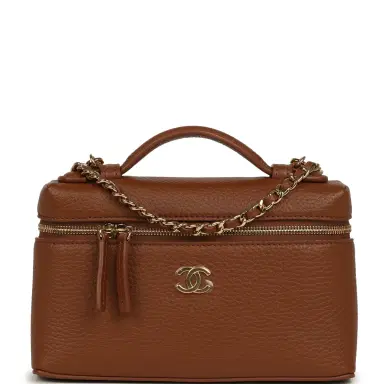 Chanel Chanel "Supple" Top Handle Long Vanity Case with Chain Camel Grained Calfskin Gold Hardware | Thumbnail 1