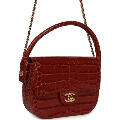 Chanel Chanel Mini Top Handle "Turn Around" Flap Bag Burgundy Croc Embossed Calfskin Gold Hardware | Thumbnail 2