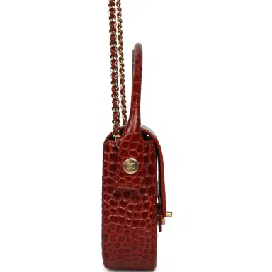 Chanel Chanel Mini Top Handle "Turn Around" Flap Bag Burgundy Croc Embossed Calfskin Gold Hardware | Thumbnail 3