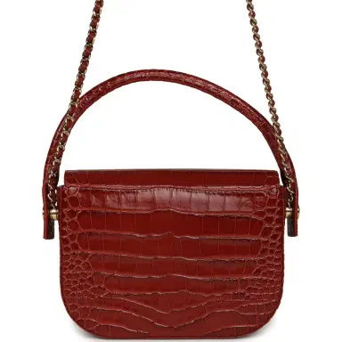 Chanel Chanel Mini Top Handle "Turn Around" Flap Bag Burgundy Croc Embossed Calfskin Gold Hardware | Thumbnail 4