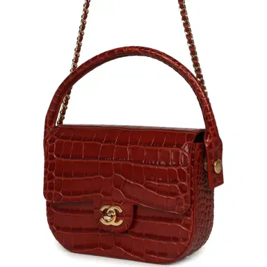 Chanel Chanel Mini Top Handle "Turn Around" Flap Bag Burgundy Croc Embossed Calfskin Gold Hardware | Thumbnail 5
