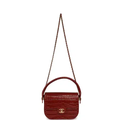 Chanel Chanel Mini Top Handle "Turn Around" Flap Bag Burgundy Croc Embossed Calfskin Gold Hardware | Thumbnail 6