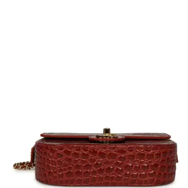 Chanel Chanel Mini Top Handle "Turn Around" Flap Bag Burgundy Croc Embossed Calfskin Gold Hardware | Thumbnail 7