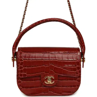 Chanel Chanel Mini Top Handle "Turn Around" Flap Bag Burgundy Croc Embossed Calfskin Gold Hardware | Thumbnail 1