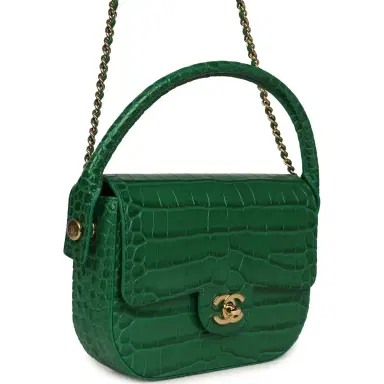 Chanel Chanel Mini Top Handle "Turn Around" Flap Bag Green Croc Embossed Calfskin Gold Hardware | Thumbnail 2