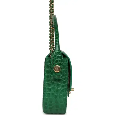Chanel Chanel Mini Top Handle "Turn Around" Flap Bag Green Croc Embossed Calfskin Gold Hardware | Thumbnail 3