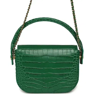 Chanel Chanel Mini Top Handle "Turn Around" Flap Bag Green Croc Embossed Calfskin Gold Hardware | Thumbnail 4