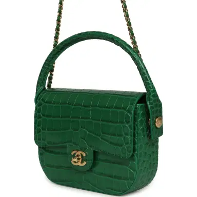 Chanel Chanel Mini Top Handle "Turn Around" Flap Bag Green Croc Embossed Calfskin Gold Hardware | Thumbnail 5
