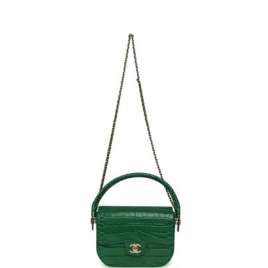 Chanel Chanel Mini Top Handle "Turn Around" Flap Bag Green Croc Embossed Calfskin Gold Hardware | Thumbnail 7