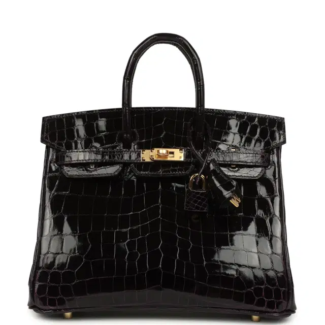 hermes Hermes Birkin 25 Prunoir Shiny Niloticus Crocodile Gold Hardware