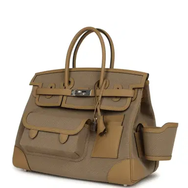 HERMÈS Hermes Birkin 35 Cargo Beige Marfa Toile Goeland Canvas, Poussiere Swift Palladium Hardware | Thumbnail 5 HERMÈS Hermes Birkin 35 Cargo Beige Marfa Toile Goeland Canvas, Poussiere Swift Palladium Hardware | Thumbnail 5