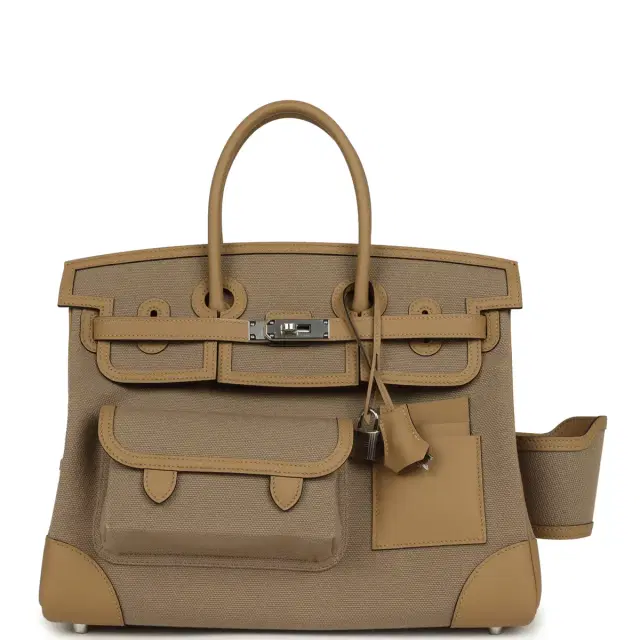 hermes Hermes Birkin 35 Cargo Beige Marfa Toile Goeland Canvas, Poussiere Swift Palladium Hardware