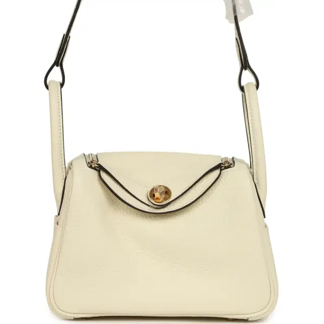 hermes Hermes Mini Lindy II Cream Clemence Gold Hardware