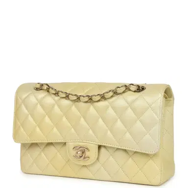Chanel Pre-owned Chanel Medium Classic Double Flap Ombre Yellow Pearly Goatskin Gold Hardware | Thumbnail 5