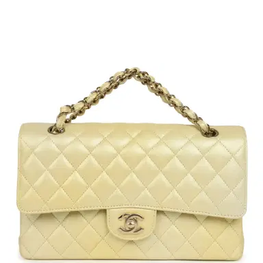 Chanel Pre-owned Chanel Medium Classic Double Flap Ombre Yellow Pearly Goatskin Gold Hardware | Thumbnail 7