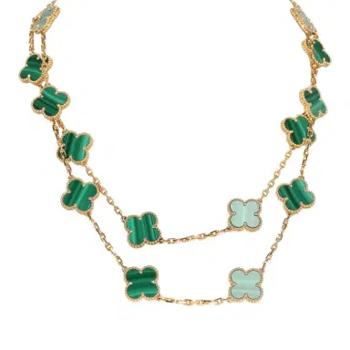 Van Cleef & Arpels Van Cleef & Arpels Vintage Alhambra 20 Motif Long Necklace Malachite 18K Yellow Gold | Thumbnail 1 Van Cleef & Arpels Van Cleef & Arpels Vintage Alhambra 20 Motif Long Necklace Malachite 18K Yellow Gold | Thumbnail 1