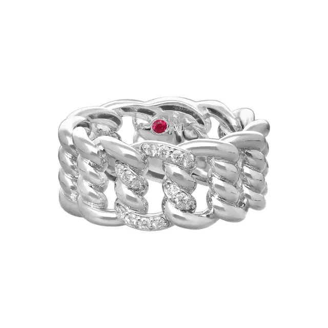 Roberto Coin Roberto Coin Cialoma Twisted Link 18K White Gold Diamond Band Ring Sz. 7 by The Solist