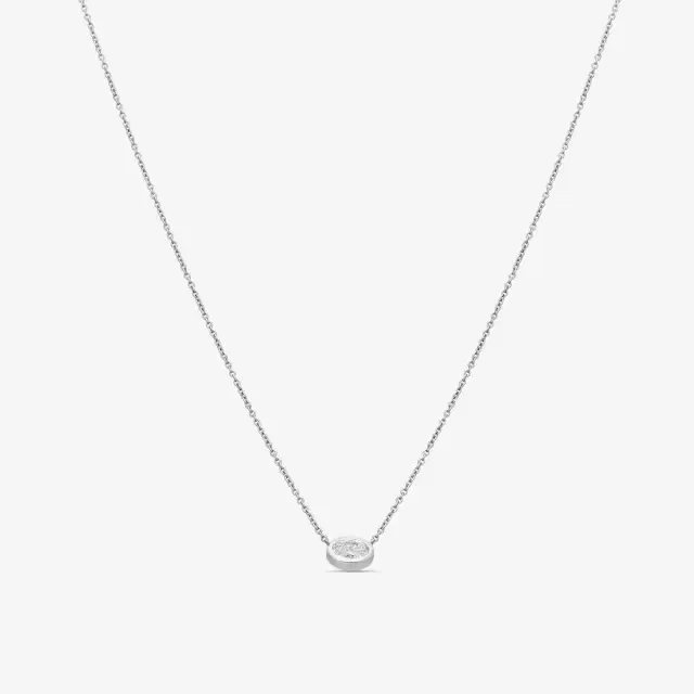 Roberto Coin Roberto Coin Tiny Treasures 18K White Gold Diamond Oval Shape Pendant Necklace by The Solist