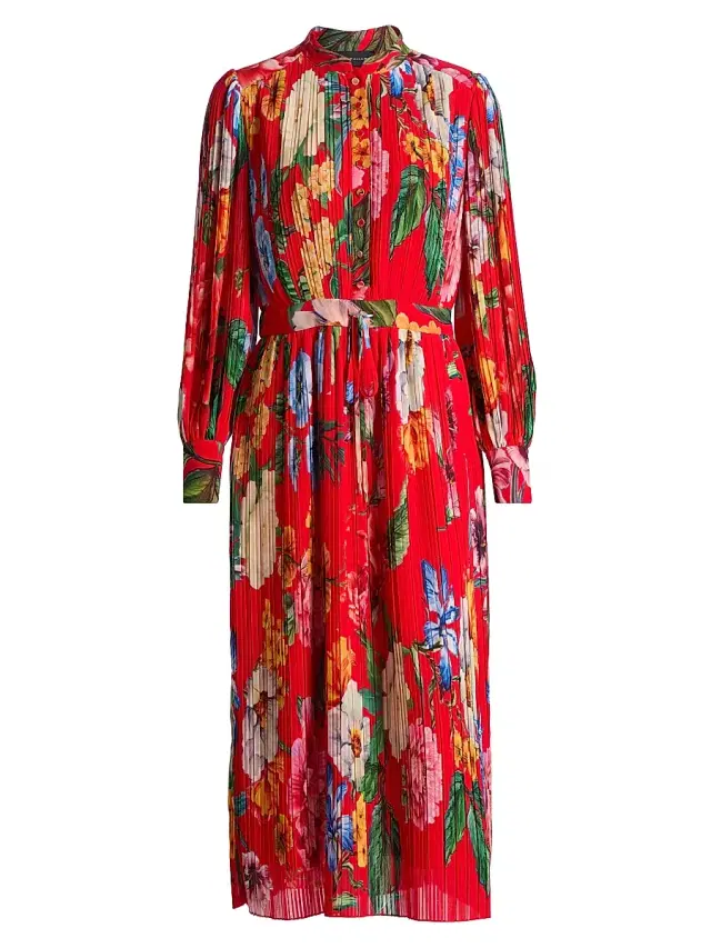 Women's The Almada Floral Pleated Midi-Shirtdress - Sahara Floral Red Bliss