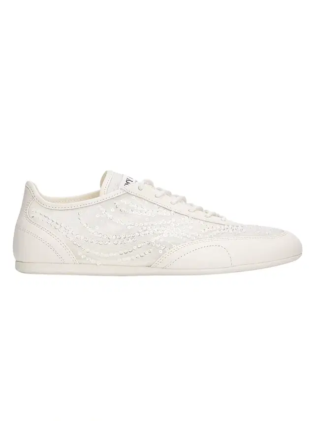 Women's Sunny Mesh & Sequins Embroidered Leather Sneakers -  Latte
