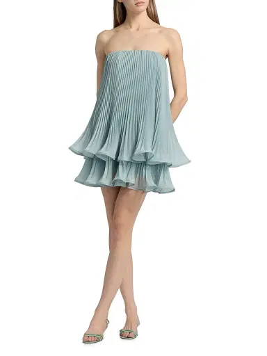Amur Women's Dalia Pleated Strapless Babydoll Minidress - Aqua Sol - Size 10 | Thumbnail 2
