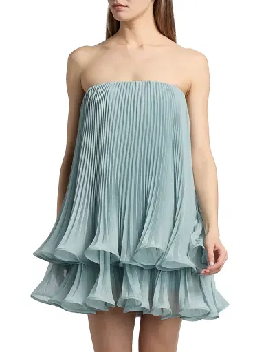 Amur Women's Dalia Pleated Strapless Babydoll Minidress - Aqua Sol - Size 10 | Thumbnail 3