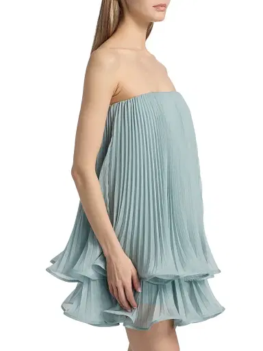 Amur Women's Dalia Pleated Strapless Babydoll Minidress - Aqua Sol - Size 10 | Thumbnail 4