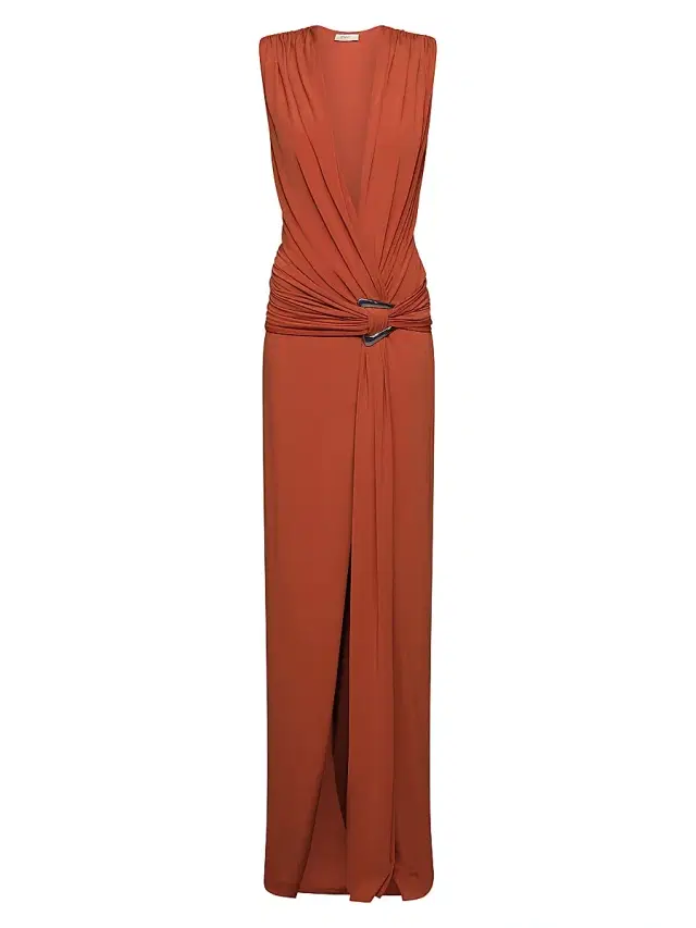 Et Ochs Women's Jil Draped Plunge-Neck Gown - Terracotta