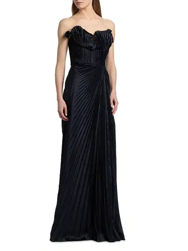 AMUR Women's Kaylani Pleated Gown - Navy | Thumbnail 3 AMUR Women's Kaylani Pleated Gown - Navy | Thumbnail 3