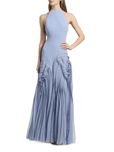 Amur Women's Elani Pleated Halterneck Gown - Moonjelly Glow - Size 10 | Thumbnail 3