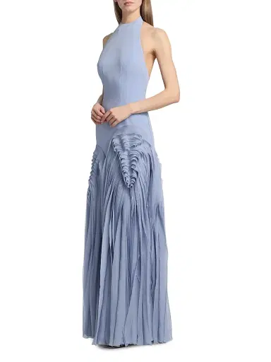 Amur Women's Elani Pleated Halterneck Gown - Moonjelly Glow - Size 10 | Thumbnail 4