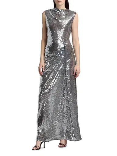 Lapointe Women's Sequined Draped Column Gown - Black - Size 12 | Thumbnail 2