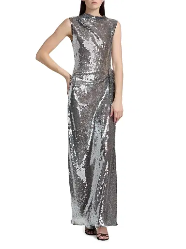 Lapointe Women's Sequined Draped Column Gown - Black - Size 12 | Thumbnail 3