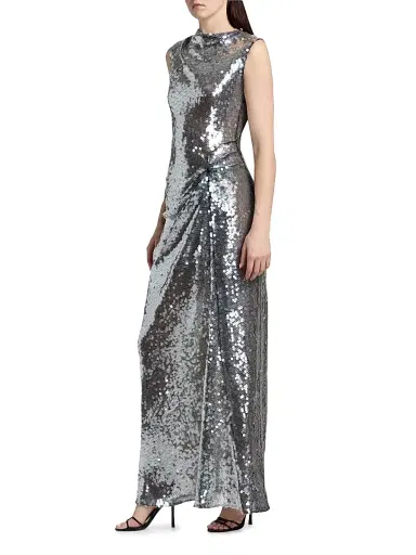 Lapointe Women's Sequined Draped Column Gown - Black - Size 12 | Thumbnail 4