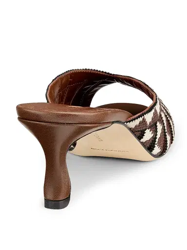 Manolo Blahnik Women's Trofesamu Woven Kitten-Heel Sandals - White Dark Brown | Thumbnail 3