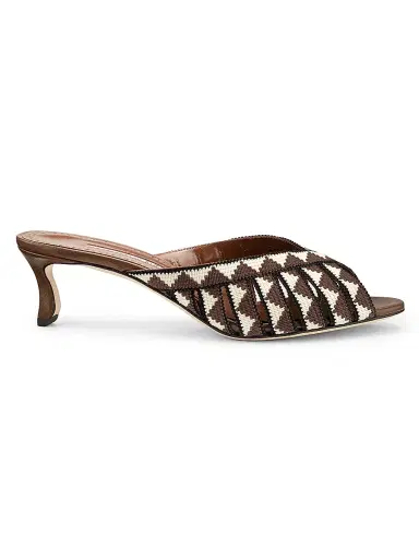 Manolo Blahnik Women's Trofesamu Woven Kitten-Heel Sandals - White Dark Brown | Thumbnail 1