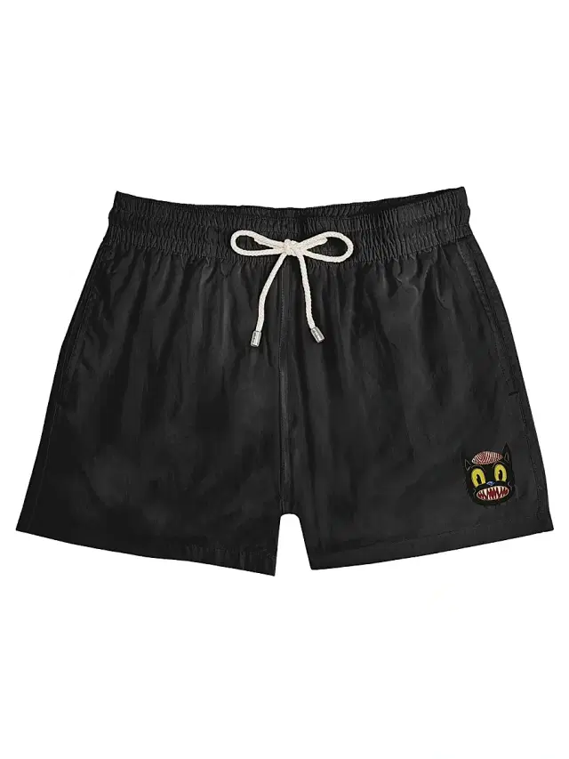 Arrels Barcelona Men's Small Cat Drawstring Swim Shorts - Black