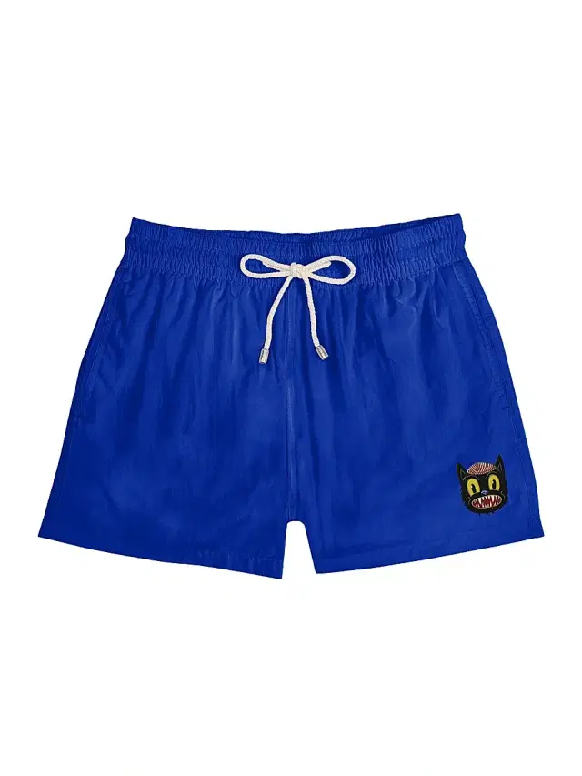 Men's Small Cat Drawstring Swim Shorts - Blue