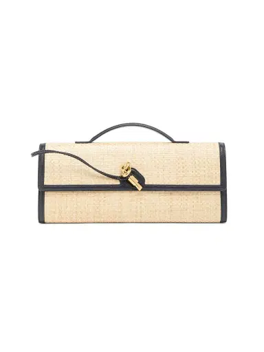 Bottega Veneta Women's Andiamo Leather Raffia Clutch | Thumbnail 1 Bottega Veneta Women's Andiamo Leather Raffia Clutch | Thumbnail 1