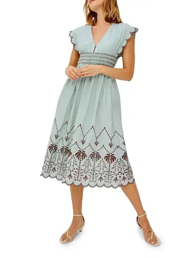 RAILS Women's Roxanne Embroidered Cotton Midi-Dress - Ocean Palms Embroidery - Size XS | Thumbnail 2 RAILS Women's Roxanne Embroidered Cotton Midi-Dress - Ocean Palms Embroidery - Size XS | Thumbnail 2