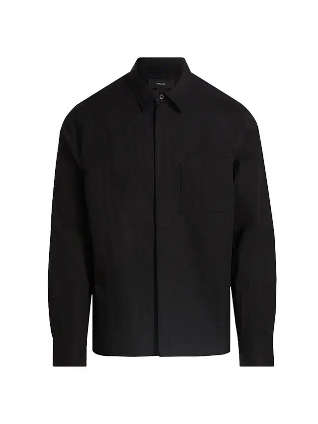 Men's Patch Pocket Cotton-Blend Shirt Jacket - Black